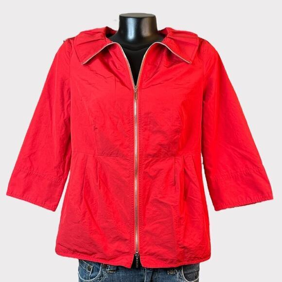 Doncaster Womens 8 Red 3/4 Sleeve Jacket w/ Offset Zipper Pop Up Collar Pockets - Picture 2 of 7